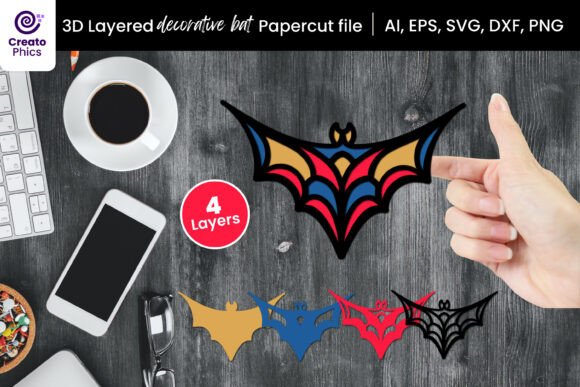 3D Layered Bat Papercut Laser Cutting Freebies for 3D SVG Creators