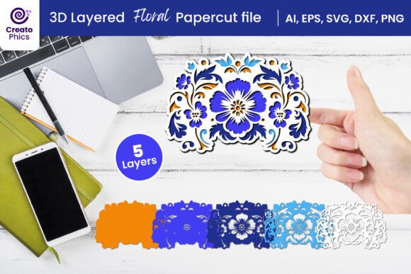 3D Layered Floral Papercut Flower SVG for Home Décor