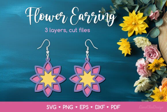 3D Layered Flower Earring SVG Cut File for Laser Cutting