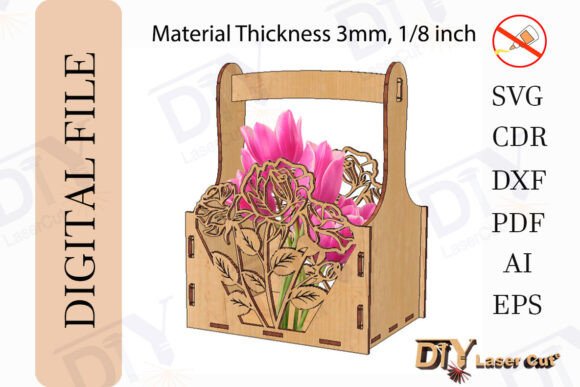 Basket Flower Laser Cut, Box Decor 3mm for Boxes