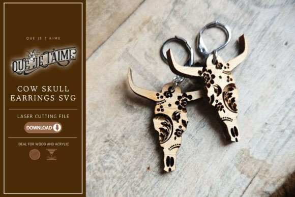 Boho Cow Skull Earrings SVG for Laser Cutting