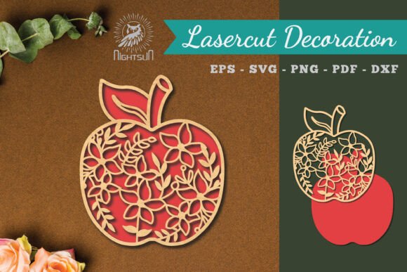 Floral Apple Laser Cut Decoration 1 for Wall Decor