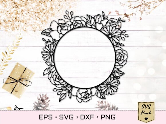 Floral Circle Frame SVG: Laser Cutting Ornaments for Branding