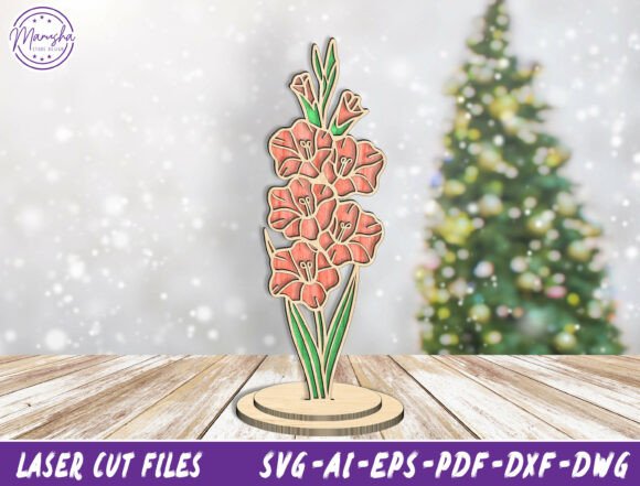 Gladiolus Flower 3D Layered Laser Cut Ornaments