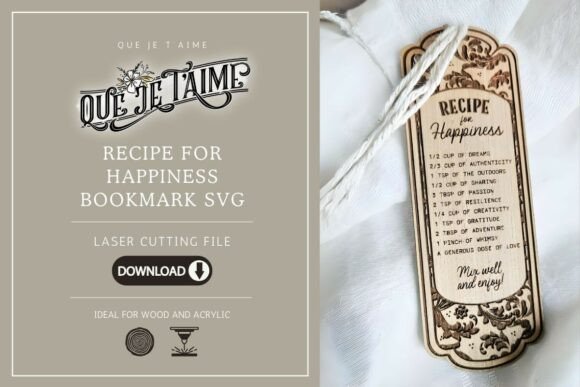 Happiness Recipe Bookmark SVG for Laser Cutting & Other Art