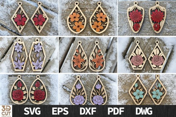 Laser Cut Flower Earrings Pack for Modern Branding