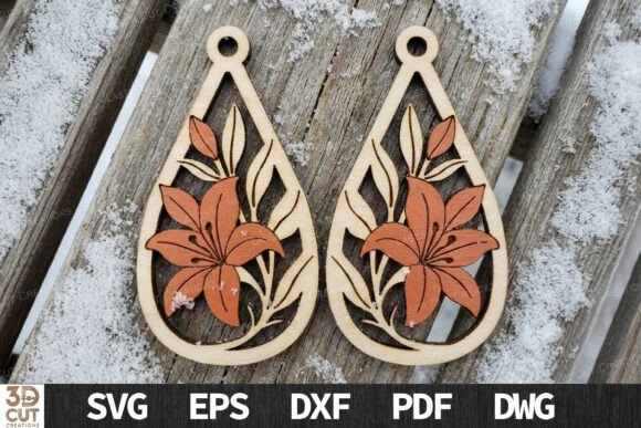 Lily Bloom Teardrop Earrings for Laser Cutting and Earrings