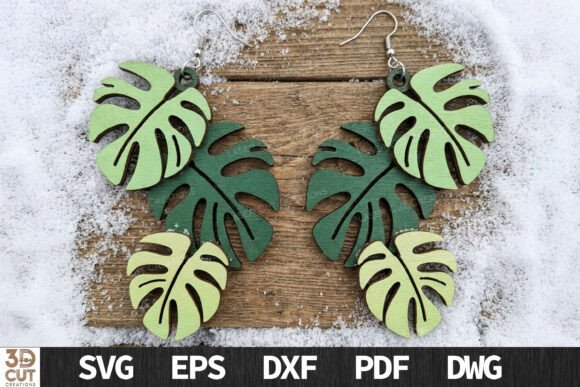 Monstera Leaf Layered Earrings SVG for Laser Cutting