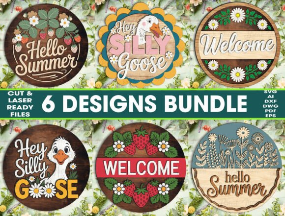 Spring Welcome Round Sign SVG Bundle: Laser Cutting Ready