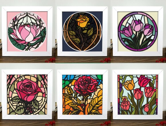Stained Glass Flower SVG Bundle: 3D SVG & Floral Compositions