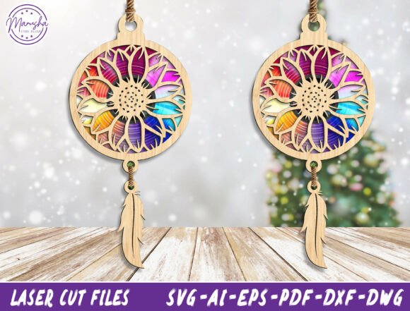 Sunflower Dreamcatcher 3D Layered Svg for Laser Cutting Ornaments