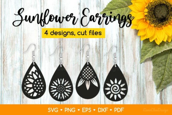 Teardrop Sunflower Earrings SVG Cut File for Laser Cutting