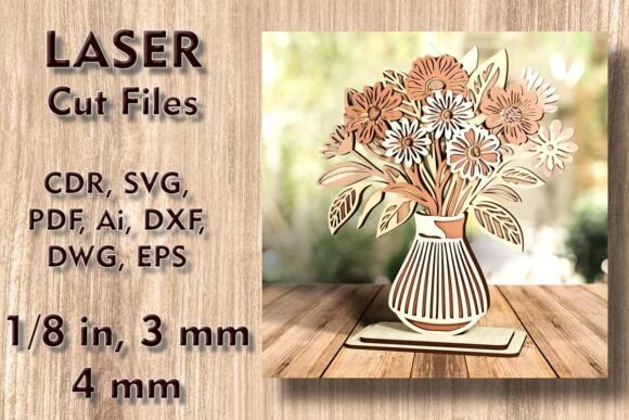 Vase with Flowers 3D SVG Laser Cut Files for Stands