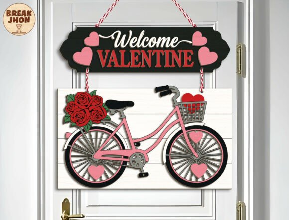 Welcome Valentine Bicycle Sign SVG for Laser Cutting