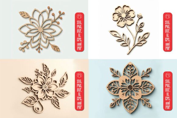 Wooden Flower Laser Cut SVG Bundle for Wall Decor